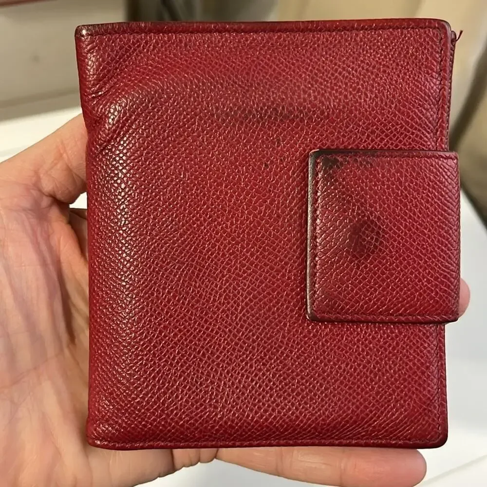 Bvlgari Red Textured Leather Compact Wallet with Silver hardware